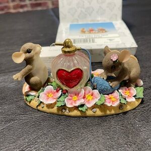 Charming tails, valentines Mouse Figurine with Flowers.  I put a spell on you.
